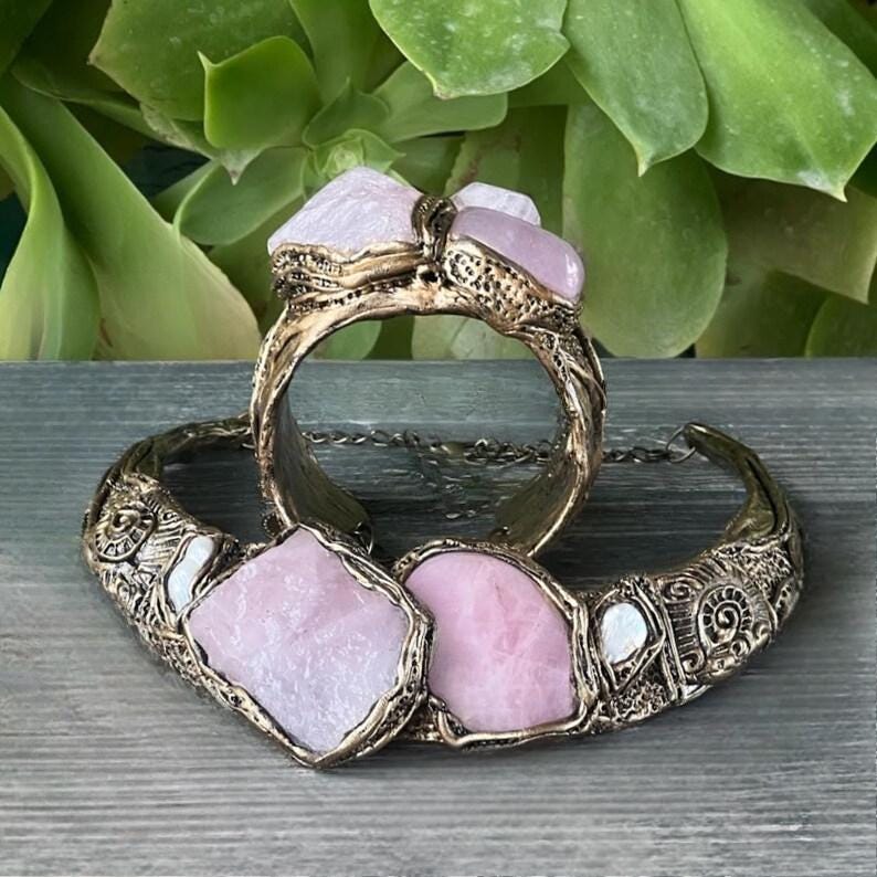 Rose Quartz Chunky Raw Crystal Choker Collar Necklace