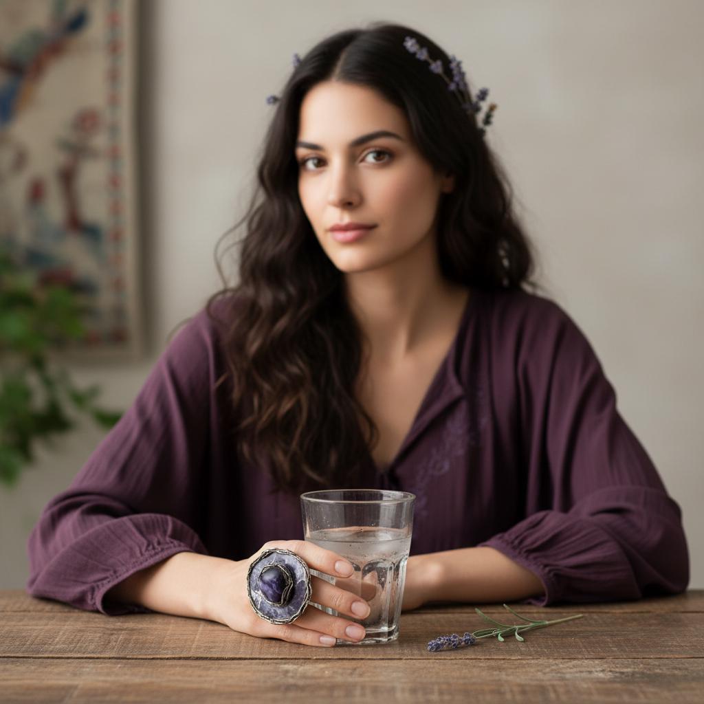 Chunky Chevron Amethyst Ring -  Oversized Round Purple Stone Cocktail Ring