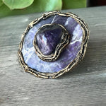 Chunky Chevron Amethyst Ring -  Oversized Round Purple Stone Cocktail Ring