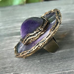 Chunky Chevron Amethyst Ring -  Oversized Round Purple Stone Cocktail Ring