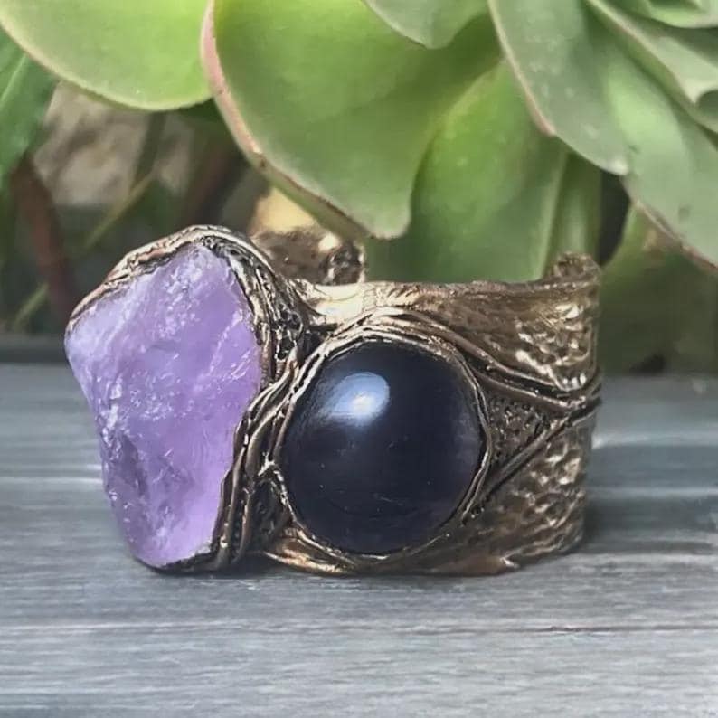 Chunky Amethyst Ring - Oversized Purple Large Stone Cocktail Ring