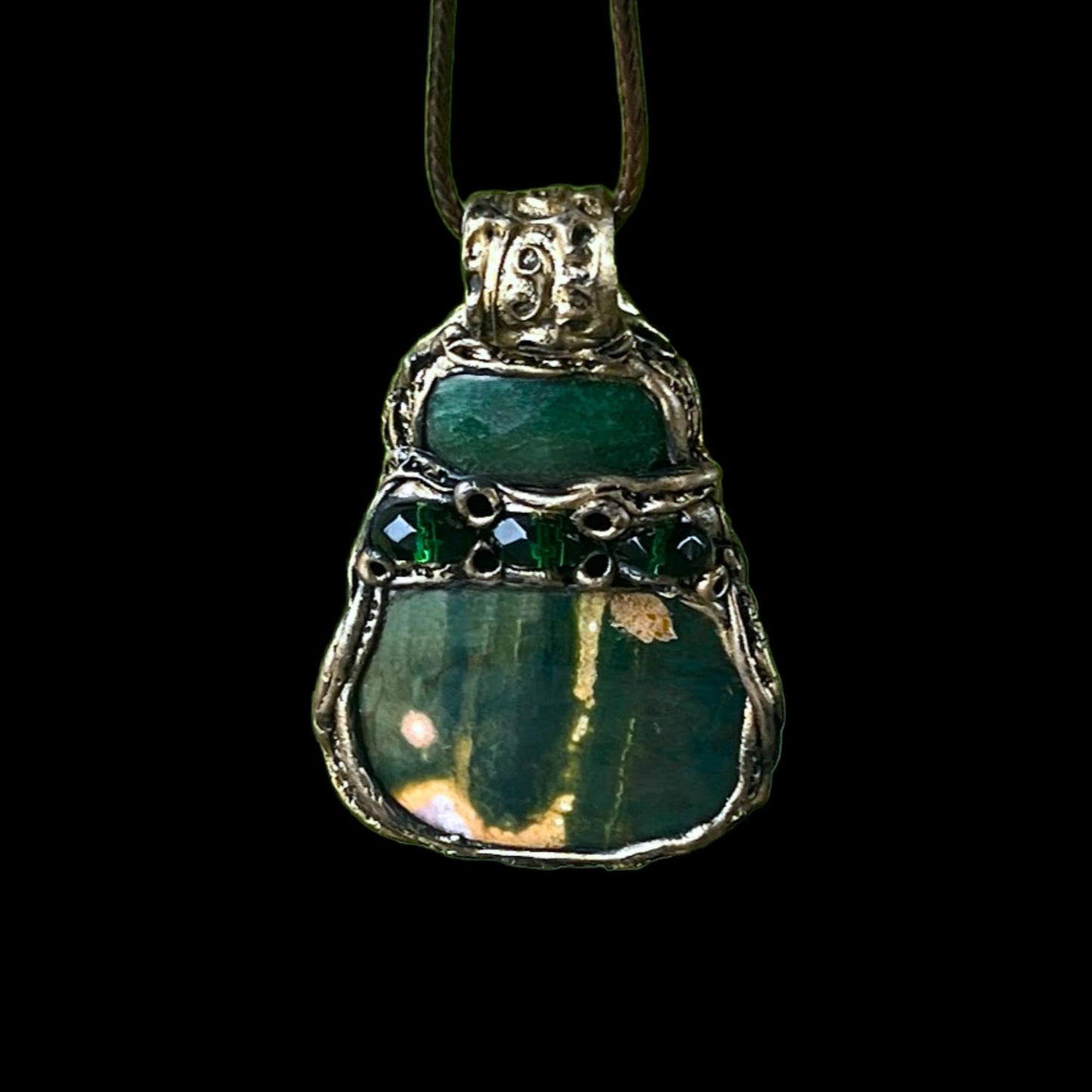 Jade and Ocean Jasper Pendant Necklace -  Green Stone Healing Crystal Amulet