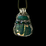 Jade and Ocean Jasper Pendant Necklace -  Green Stone Healing Crystal Amulet
