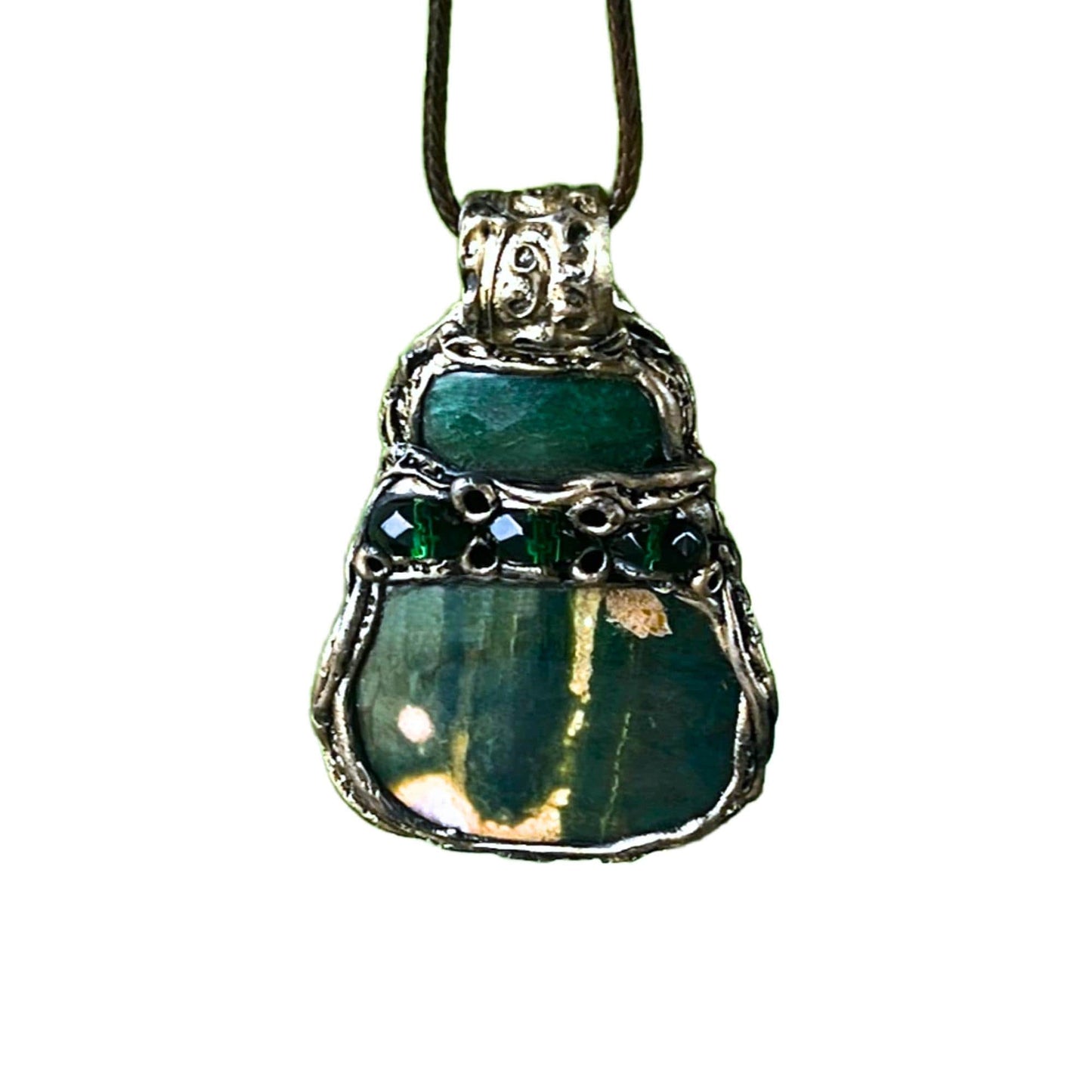 Jade and Ocean Jasper Pendant Necklace -  Green Stone Healing Crystal Amulet