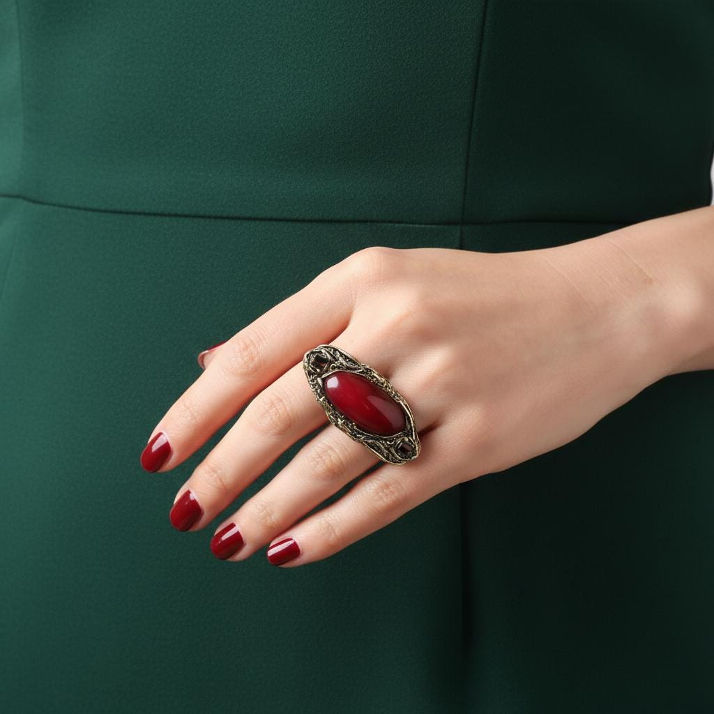 Red Carnelian Modern Ring - Contemporary Horizontal Double Finger Cocktail Ring