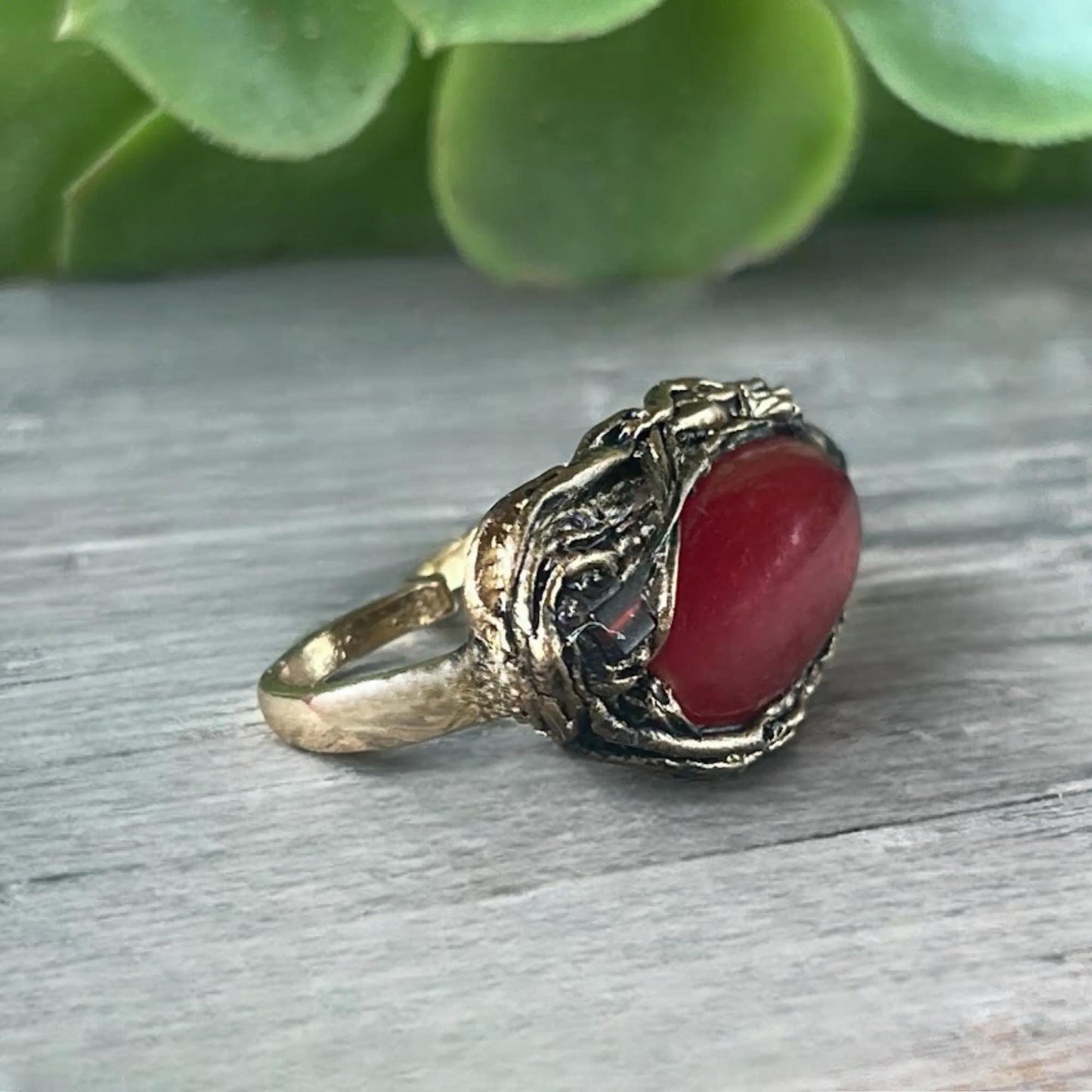 Red Carnelian Modern Ring - Contemporary Horizontal Double Finger Cocktail Ring
