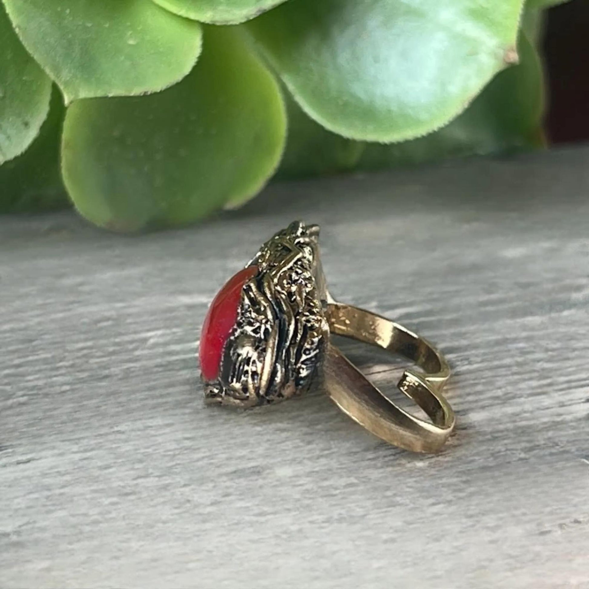 Red Carnelian Modern Ring - Contemporary Horizontal Double Finger Cocktail Ring
