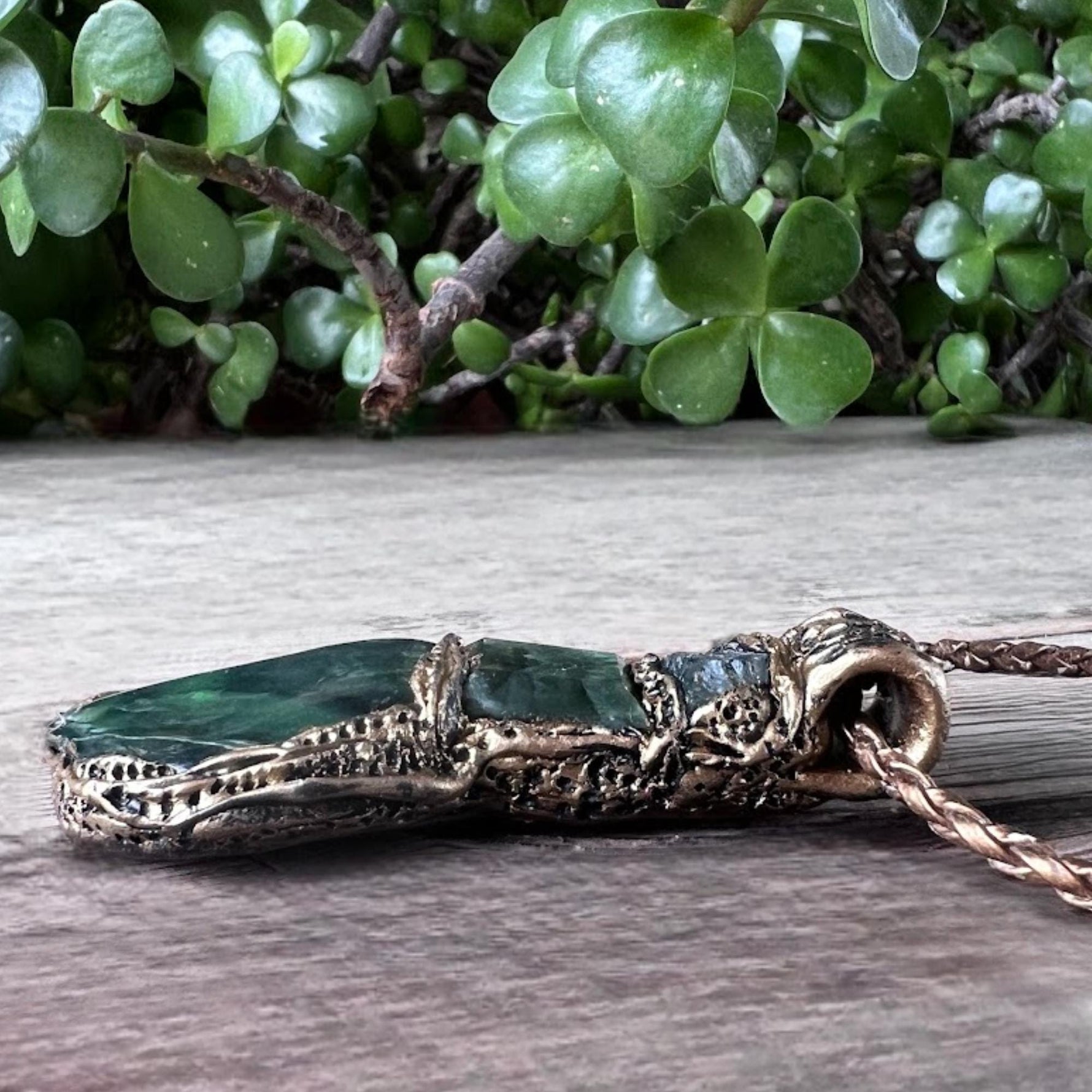 Seraphinite Amulet Pendant Necklace with Jade and Apatite - Green Healing Spiritual Jewelry