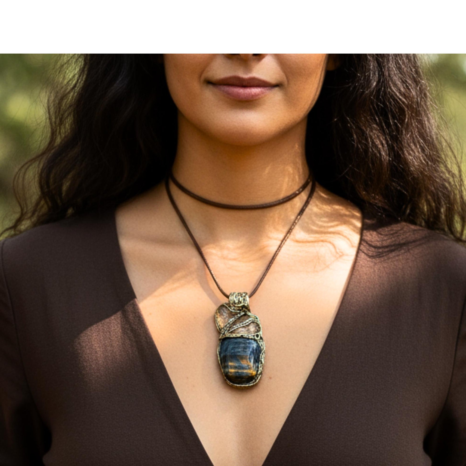 Tiger’s Eye and Citrine Talisman Pendant Necklace -  Crystal Amulet for Abundance