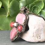 Rose Quartz and Peach Agate Pendant Necklace -  Pink Healing Stone Amulet