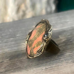 Chunky Unakite Ring - Oval Pink and Green Cocktail Statement Ring