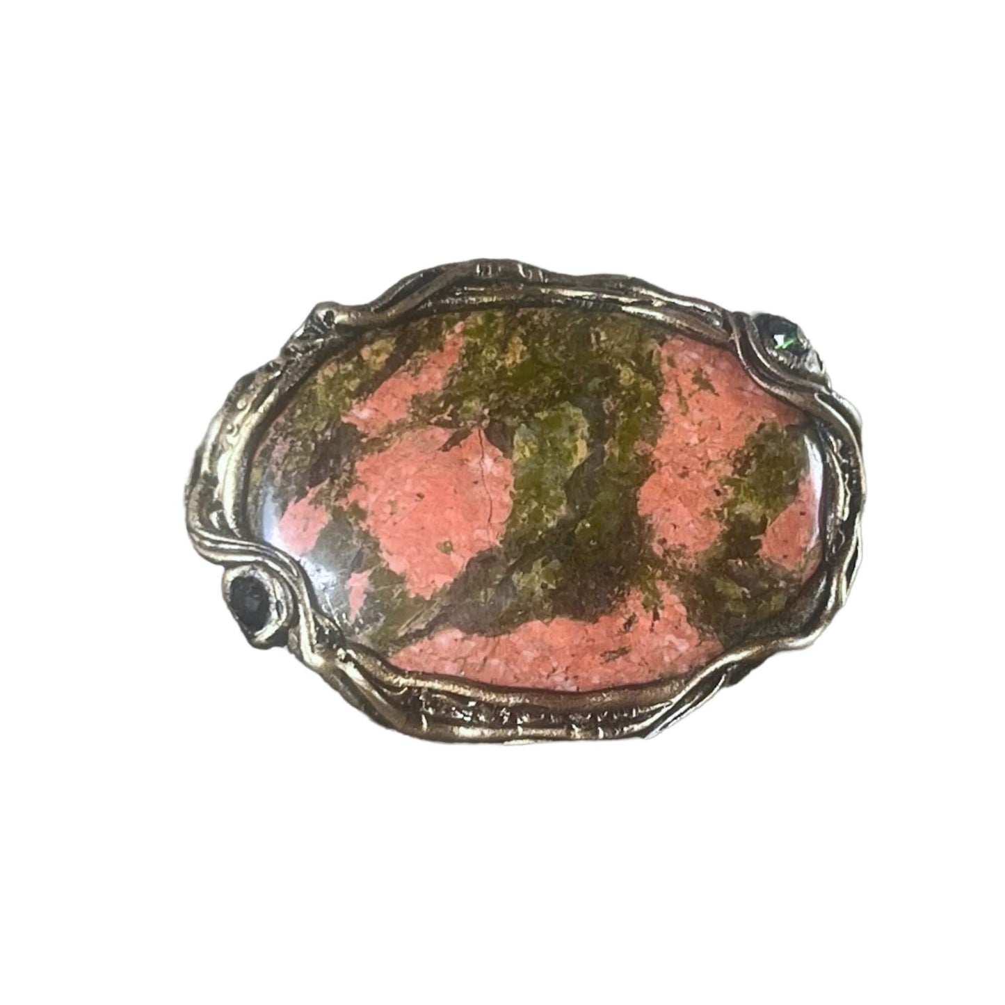 Chunky Unakite Ring - Oval Pink and Green Cocktail Statement Ring