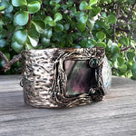 Abalone Chunky Wide Cuff Bracelet -  Modern Statement Mother of Pearl Jewelry