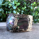 Abalone Chunky Wide Cuff Bracelet -  Modern Statement Mother of Pearl Jewelry