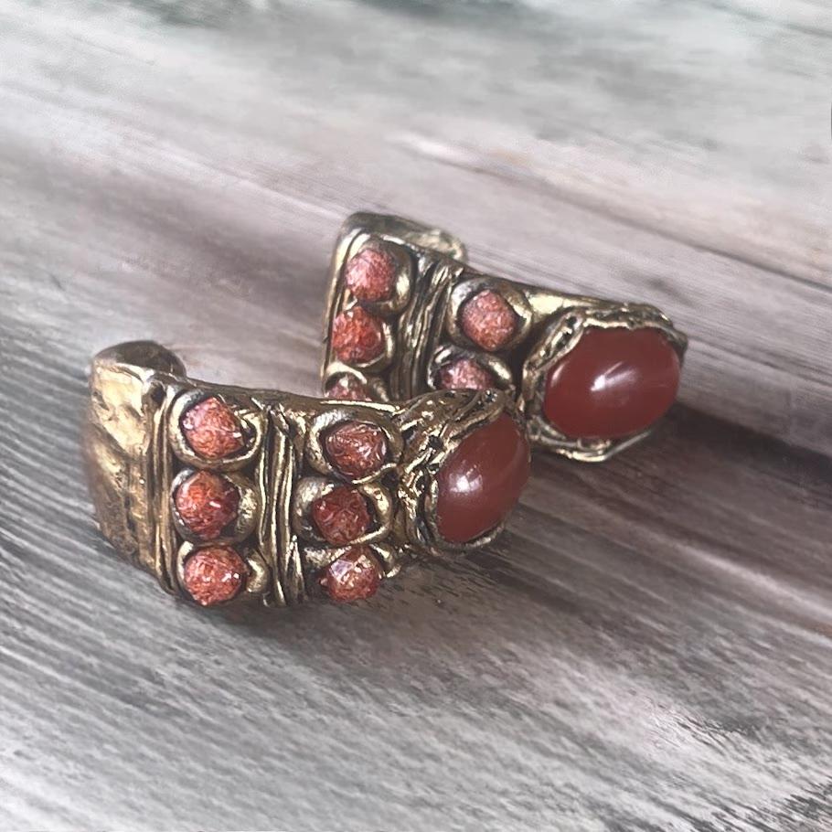 Chunky Carnelian Wide Hoop Earrings - Statement Gemstone Jewelry