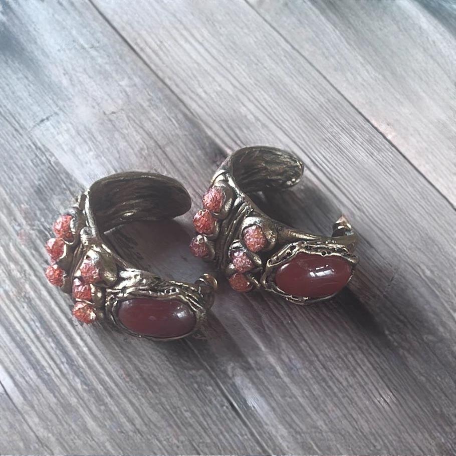 Chunky Carnelian Wide Hoop Earrings - Statement Gemstone Jewelry