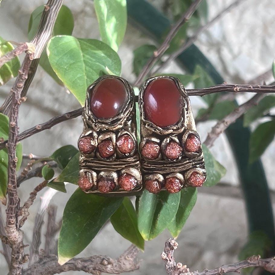 Chunky Carnelian Wide Hoop Earrings - Statement Gemstone Jewelry