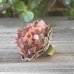 Sunstone and Aragonite Raw Crystal Chunky Ring Statement Large Cocktail Ring