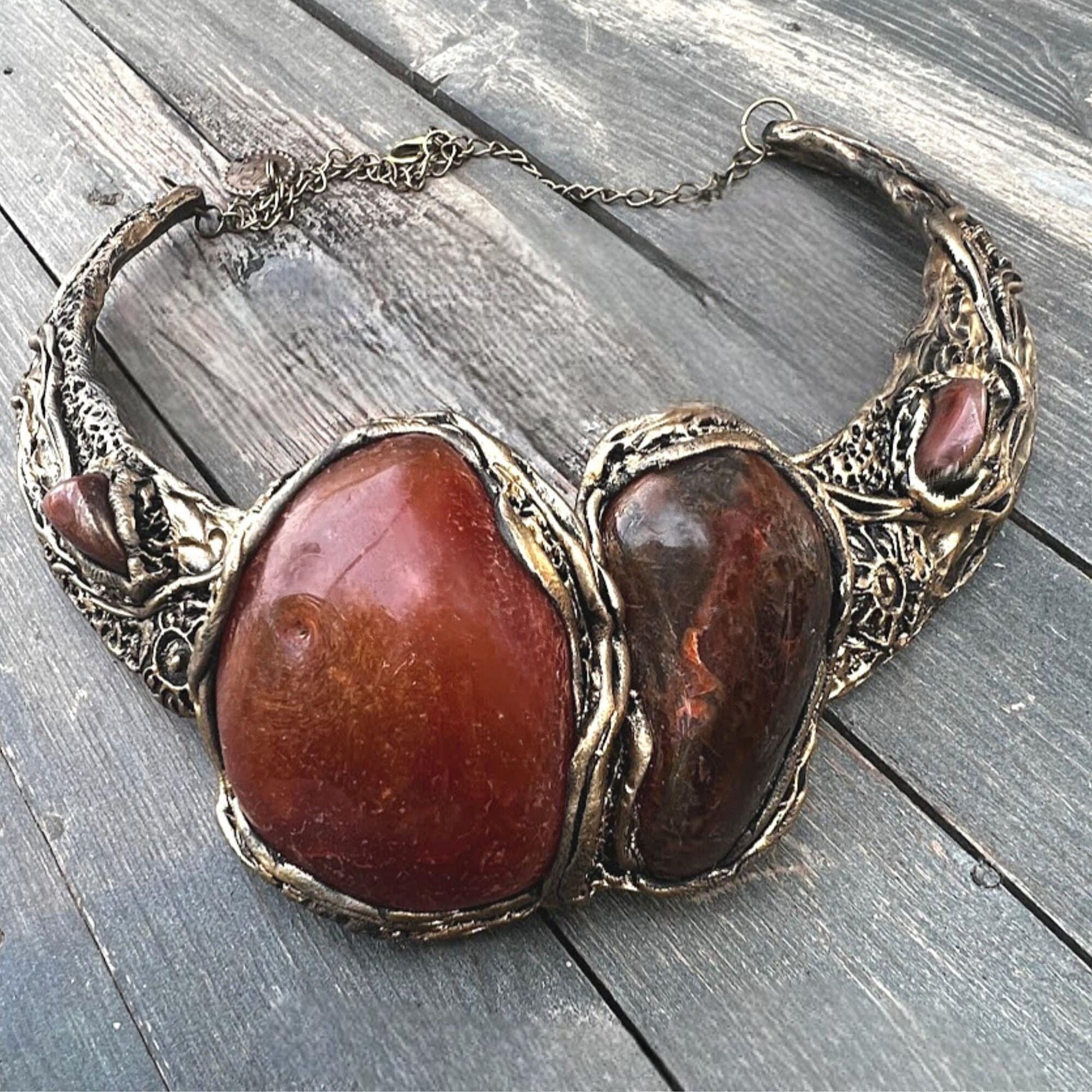 Carnelian Chunky Stone Choker Necklace One Of a Kind Jewelry Raw Crystal Collar