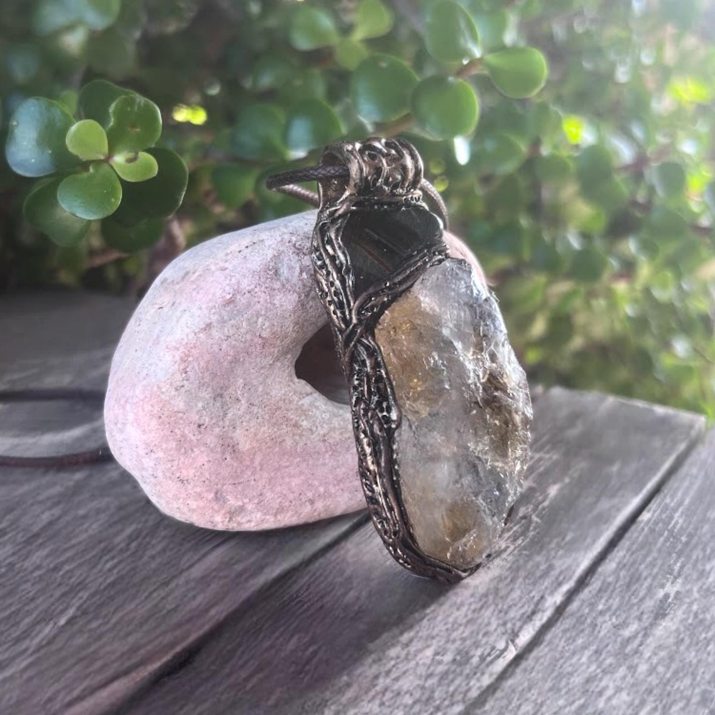 Crystal Pendant Necklace with Citrine Tigers Eye - Handmade Amulet Jewelry
