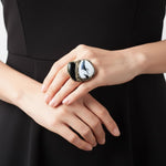 Moonstone Tourmaline and Black Onyx Ring Chunky Cocktail Statement Ring