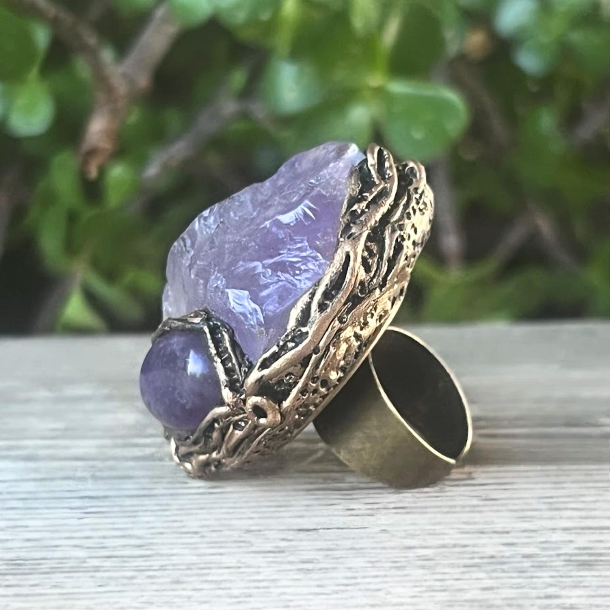 Large Amethyst Raw Crystal Ring Chunky Statement Oversized Cocktail Ring