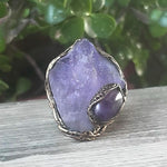 Large Amethyst Raw Crystal Ring Chunky Statement Oversized Cocktail Ring