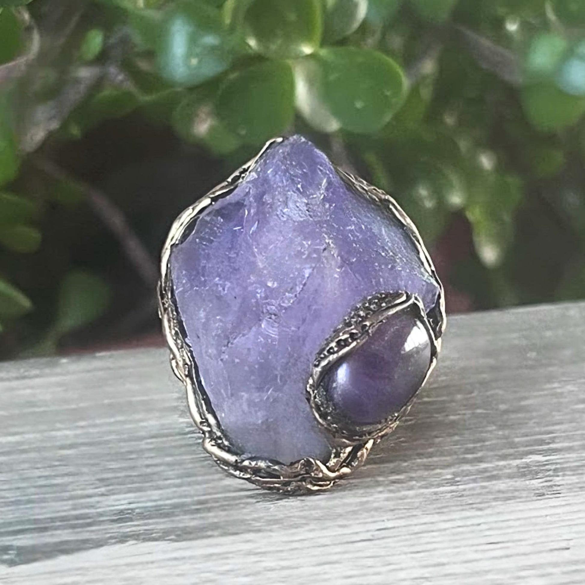 Large Amethyst Raw Crystal Ring Chunky Statement Oversized Cocktail Ring