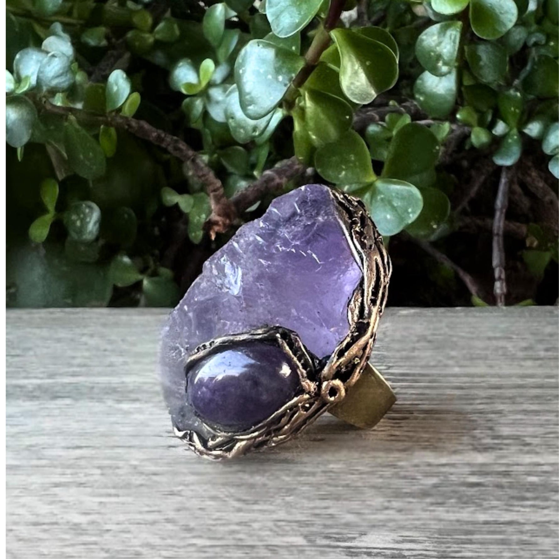 Large Amethyst Raw Crystal Ring Chunky Statement Oversized Cocktail Ring