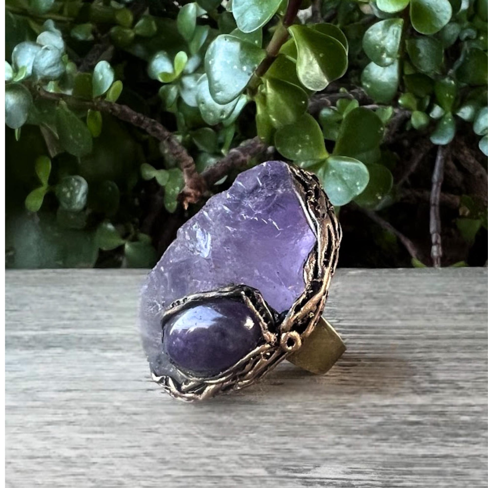 Large Amethyst Raw Crystal Ring Chunky Statement Oversized Cocktail Ring