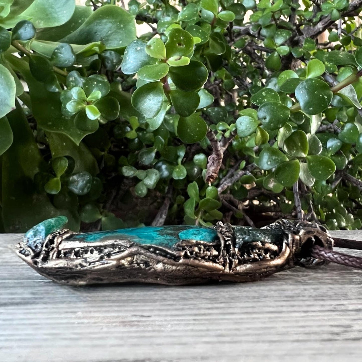 Raw Emerald and Chrysocolla Pendant Necklace -  Healing Crystal Amulet