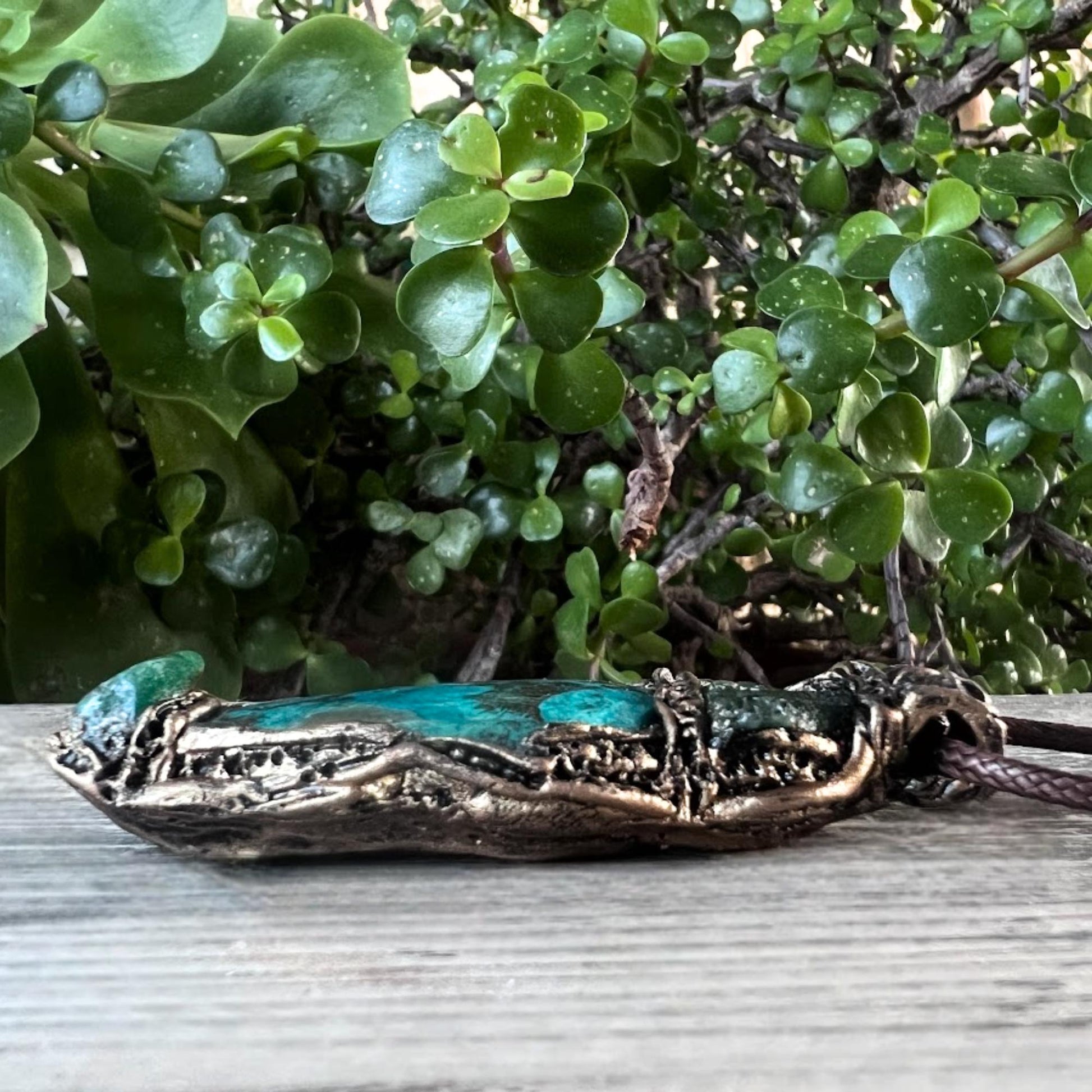 Raw Emerald and Chrysocolla Pendant Necklace -  Healing Crystal Amulet