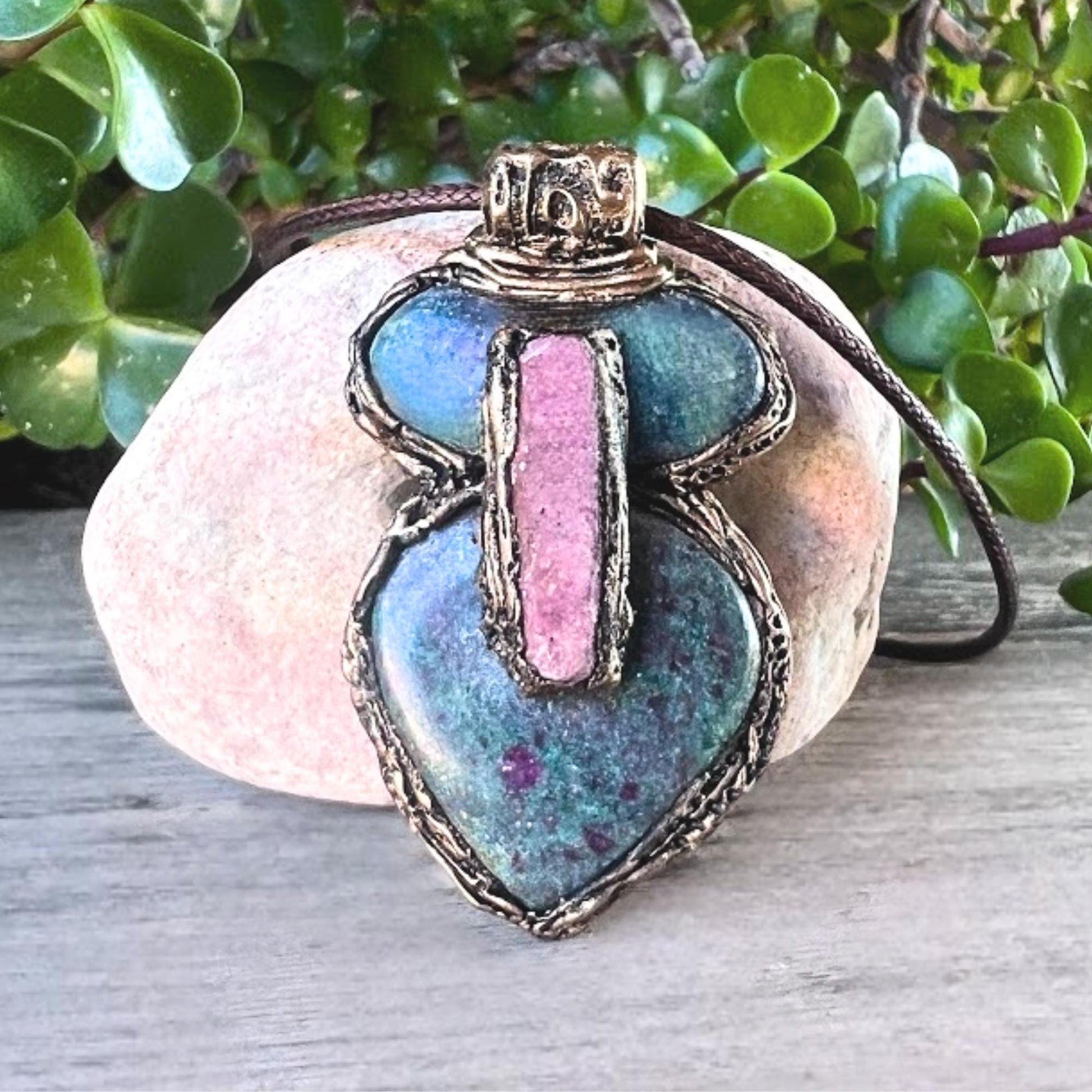 Raw Ruby and Ruby Kyanite Necklace -  Healing Crystal Amulet Pendant