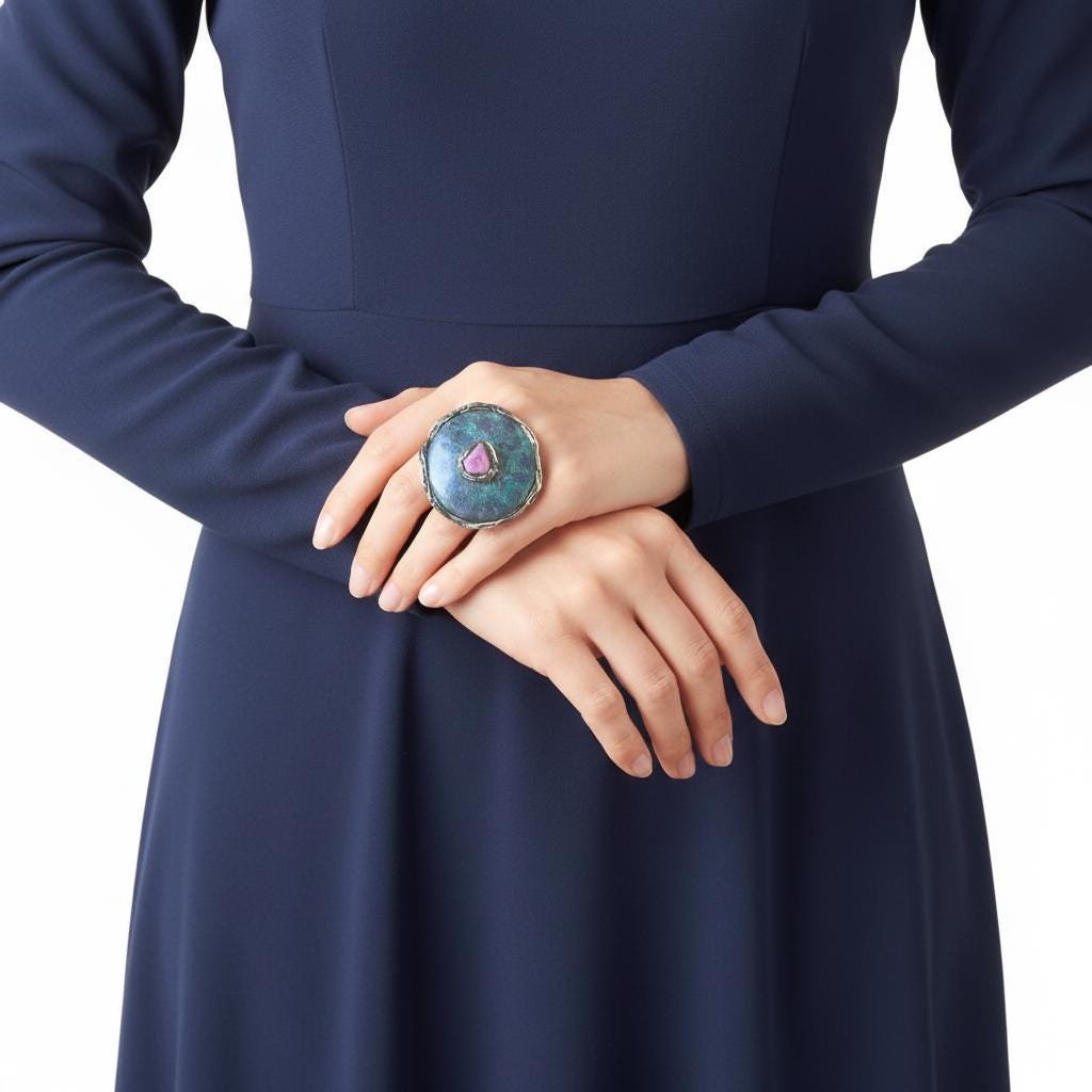 Chunky Raw Ruby Kyanite Statement Ring | Oversized Round Cocktail Ring