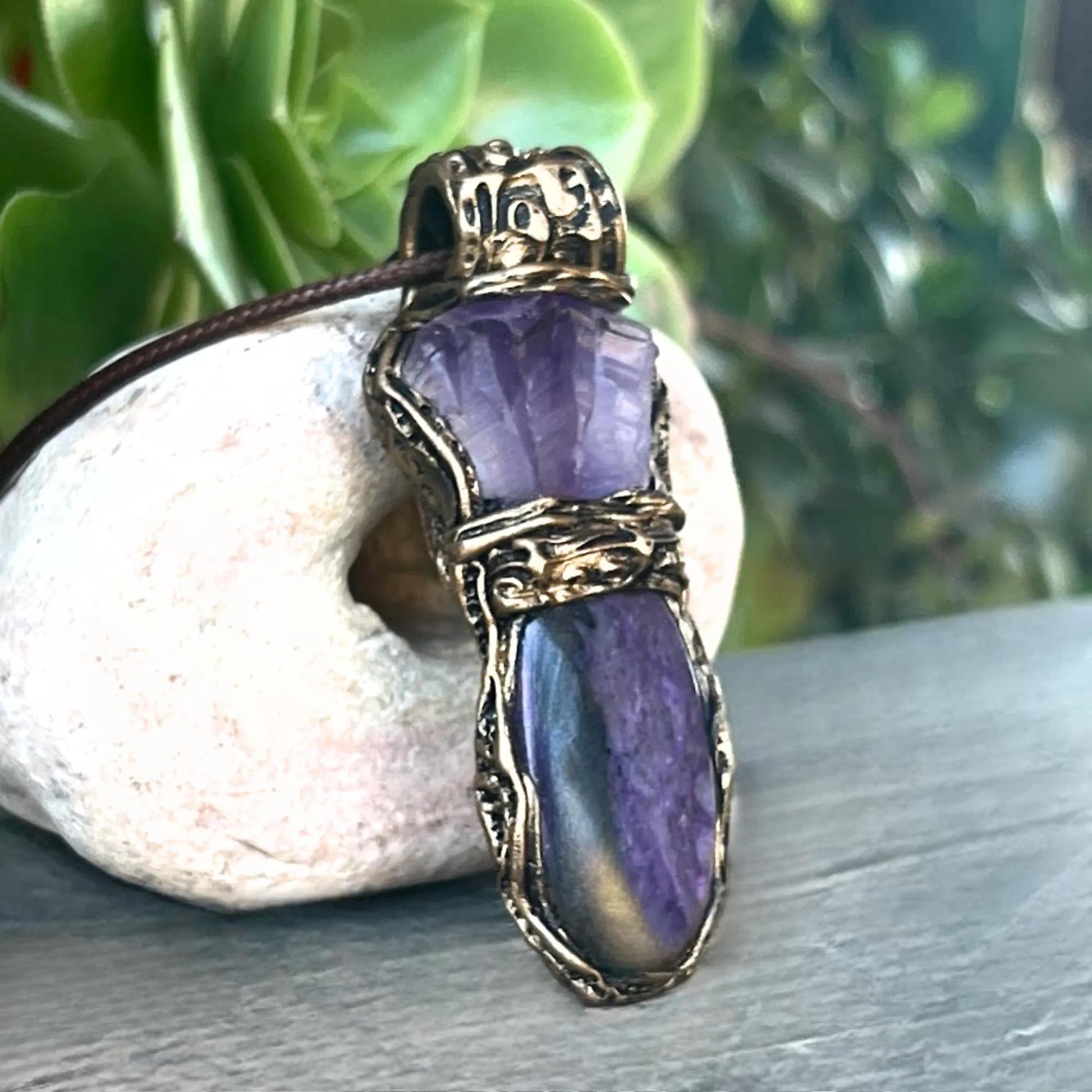 Amethyst Charoite Crystal Necklace - Purple Gemstone Pendant