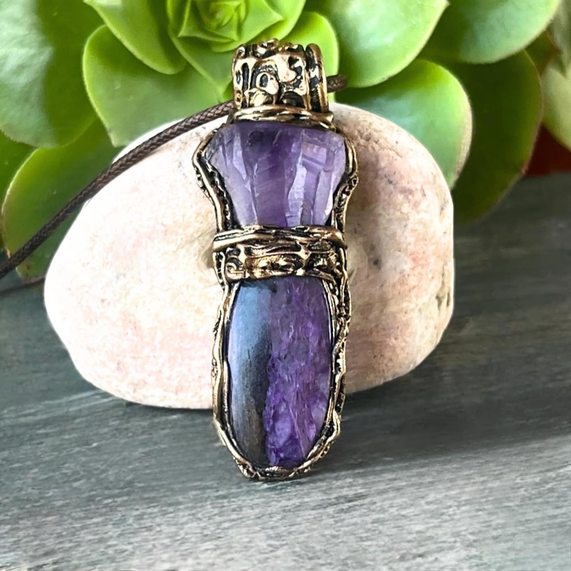 Amethyst Charoite Crystal Necklace - Purple Gemstone Pendant