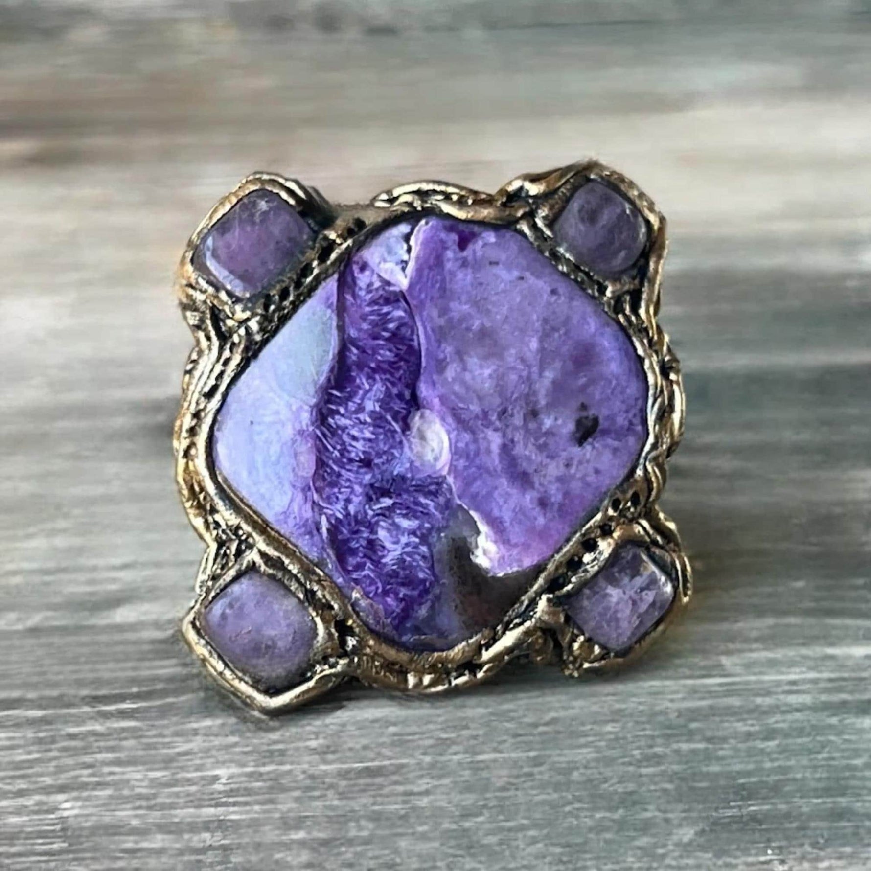 Oversized Charoite Ring -  Large Purple Stone Statement Cocktail Ring