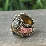 Citrine Pyrite and Sunstone Raw Crystal Wealth Ring Lucky Ring