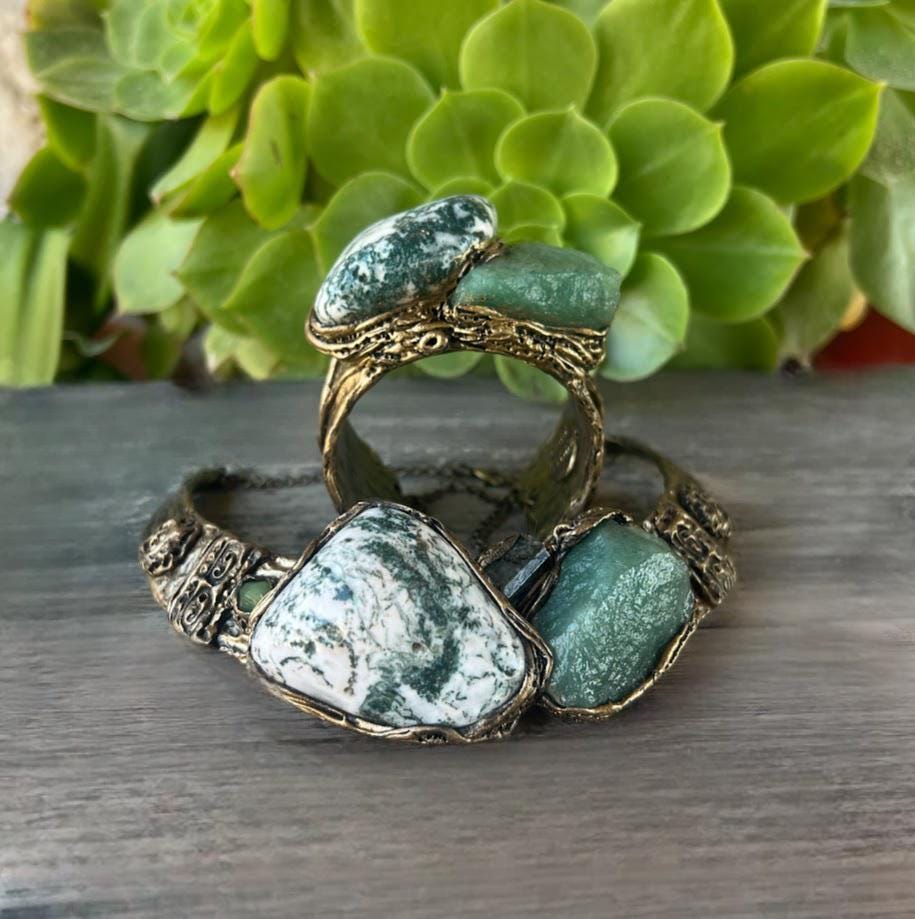 Aventurine and Tree Agate Statement Choker - Chunky Green Stone Necklace