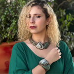 Large Cuff Bracelet with Green Aventurine and Tree Agate - Statement Gemstone Jewelry