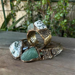 Large Cuff Bracelet with Green Aventurine and Tree Agate - Statement Gemstone Jewelry
