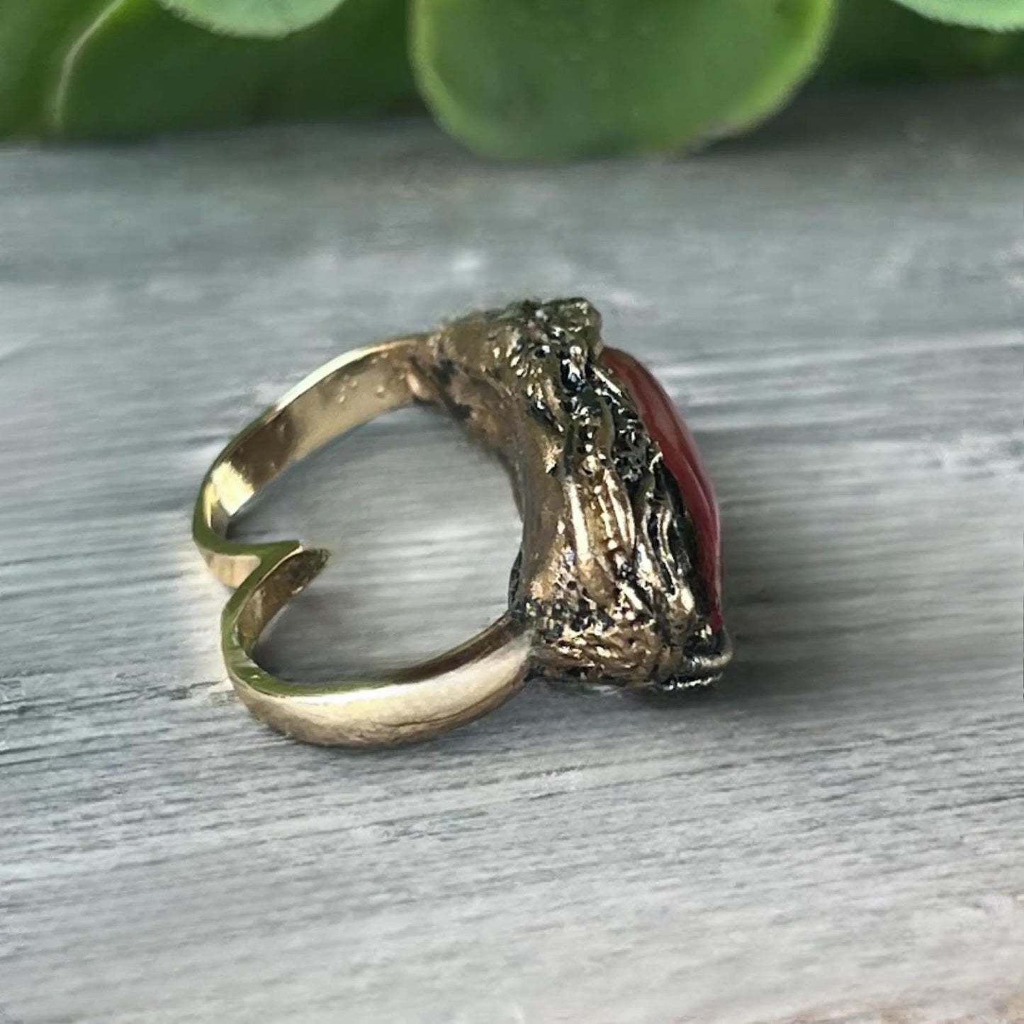 Red Carnelian Modern Ring - Contemporary Horizontal Double Finger Cocktail Ring