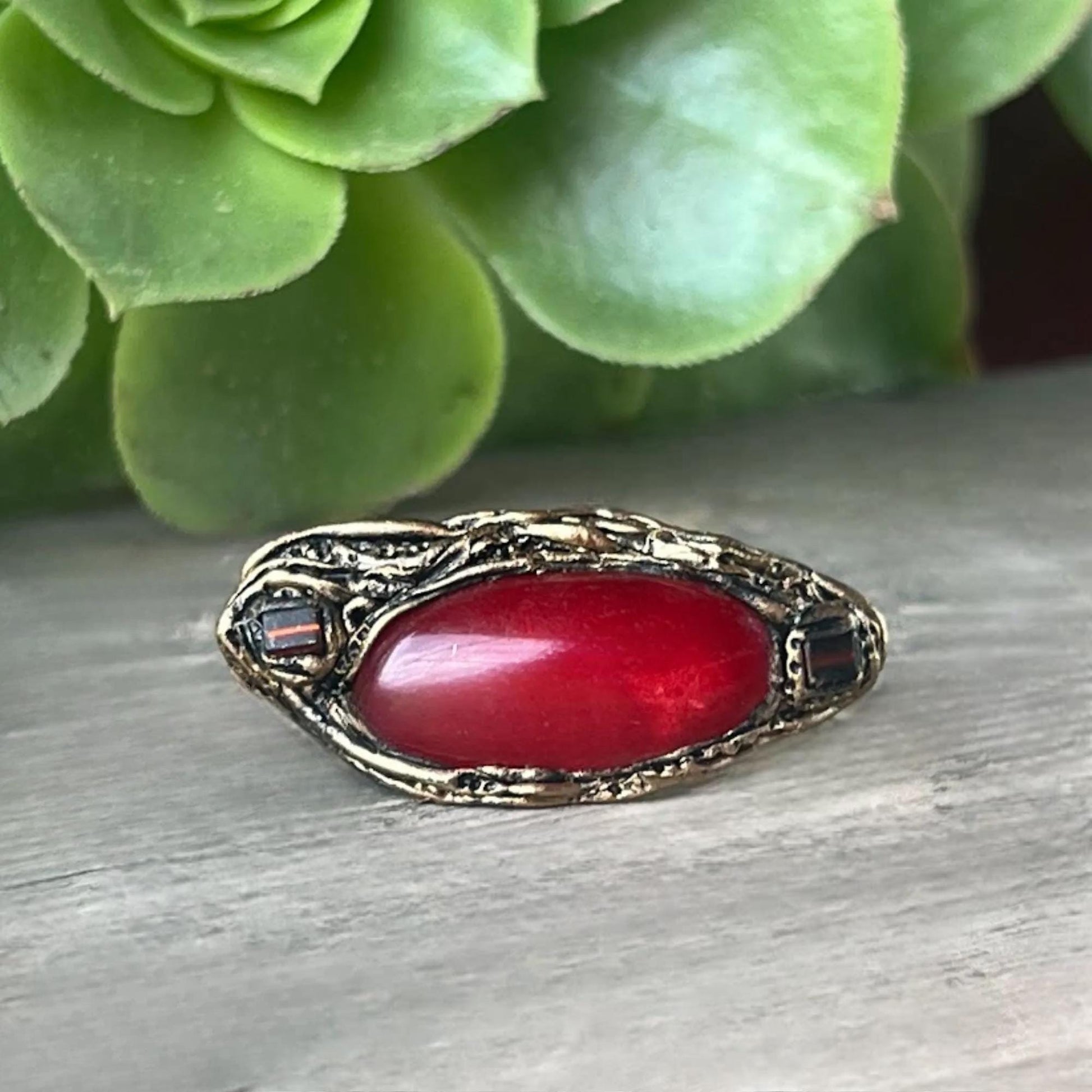 Red Carnelian Modern Ring - Contemporary Horizontal Double Finger Cocktail Ring