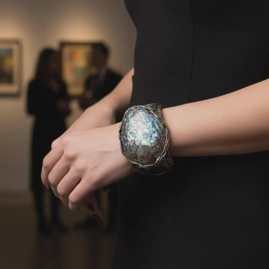 Abalone Chunky Wide Cuff Bracelet – Modern Statement Mother of Pearl Jewelry