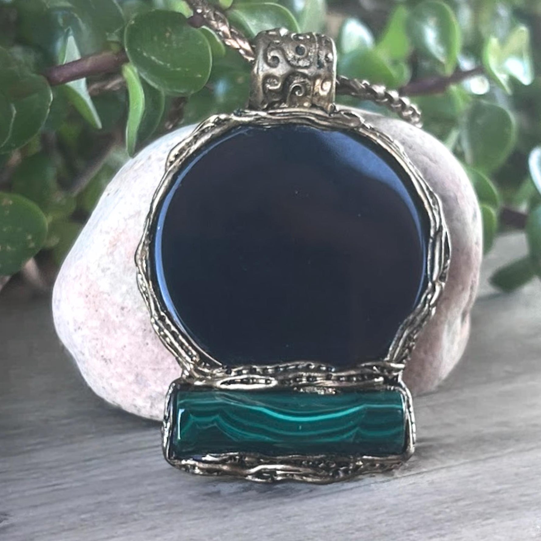 Empath Protection Amulet Necklace with Obsidian and Malachite