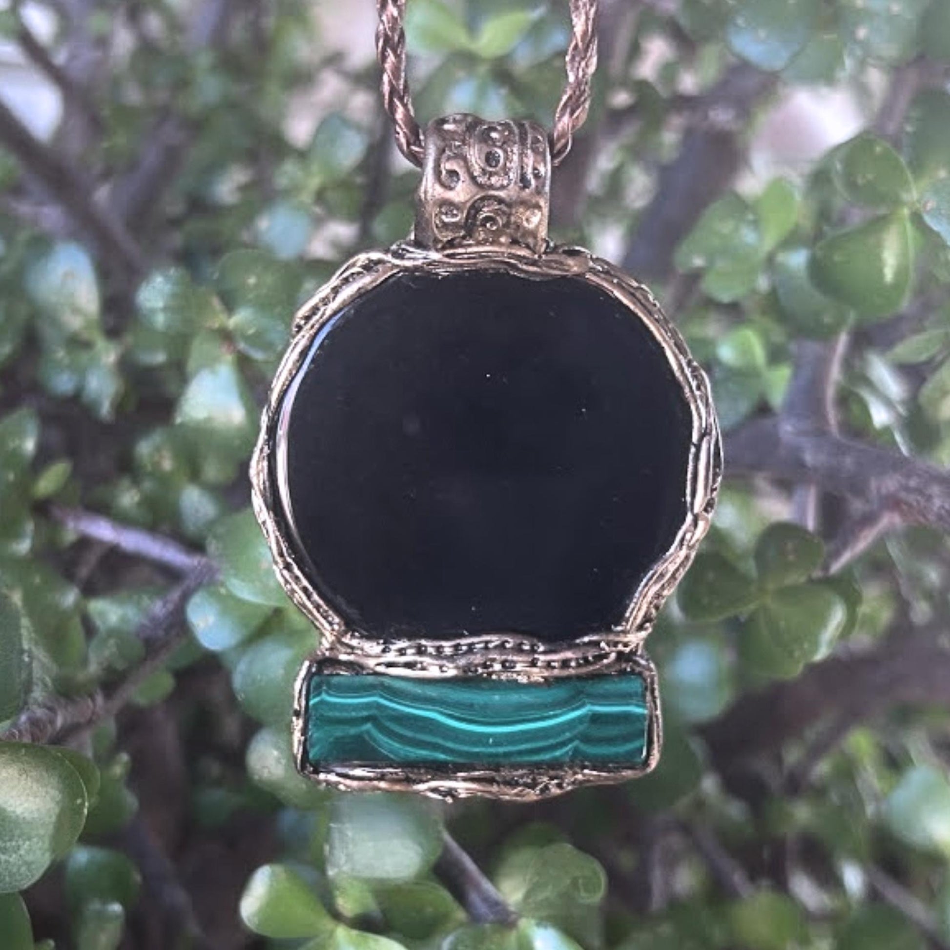 Empath Protection Amulet Necklace with Obsidian and Malachite