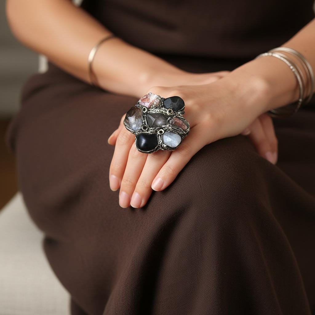Oversized Raw Multi Stone Ring | Chunky Huge Statement Jewelry