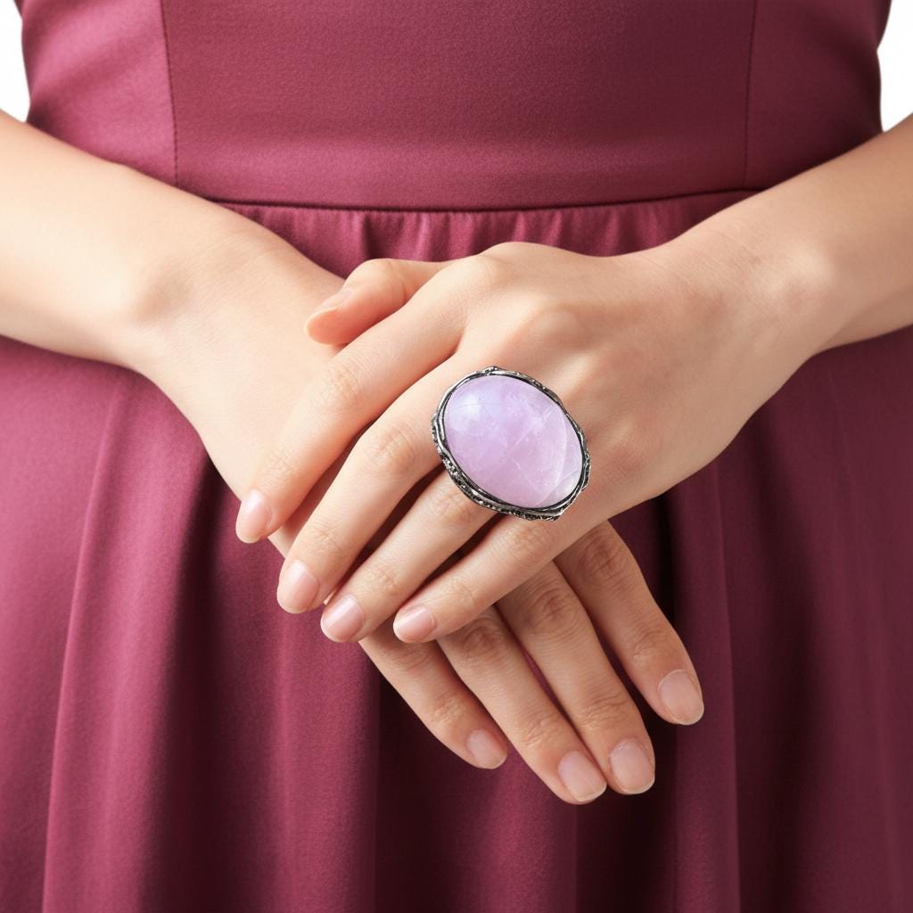 Rose Quartz Large Pink Stone Ring Oval Big Statement Chunky Cocktail Ring