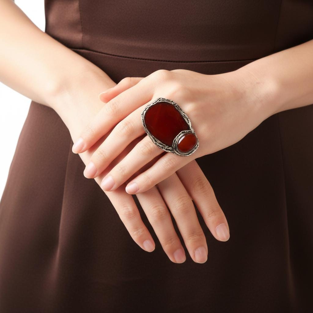 Chunky Carnelian Stone Ring - Bold Statement Cocktail Jewelry