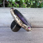 Chunky Rainbow Fluorite Ring -  Oversized Round Purple Stone Cocktail Ring